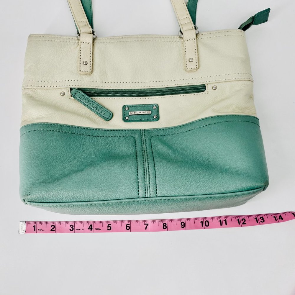 Stone & Co. Donna Mint and Cream Leather Tote Bag - Picture 6 of 8
